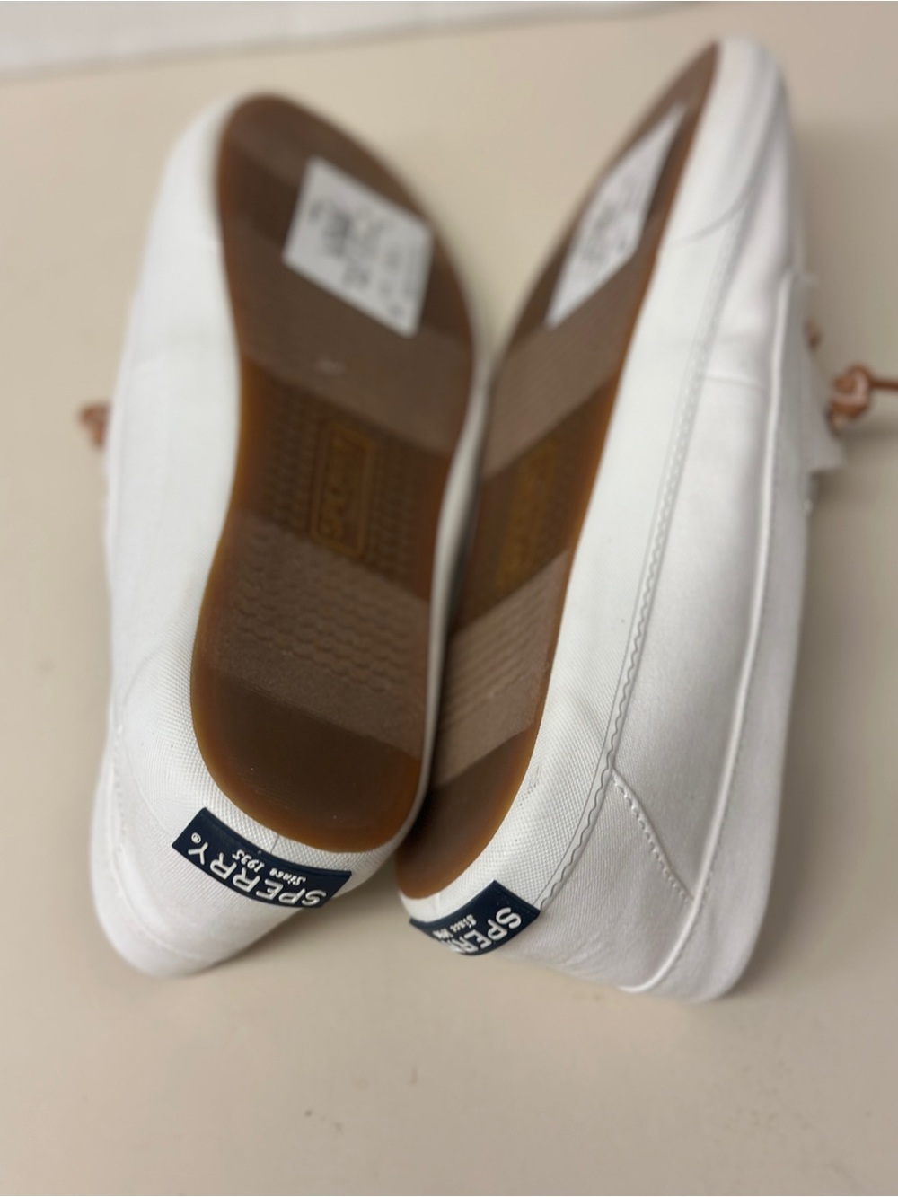 Sperry White Canvas Boat Shoes with Tan Leather Laces - Picture 3 of 3